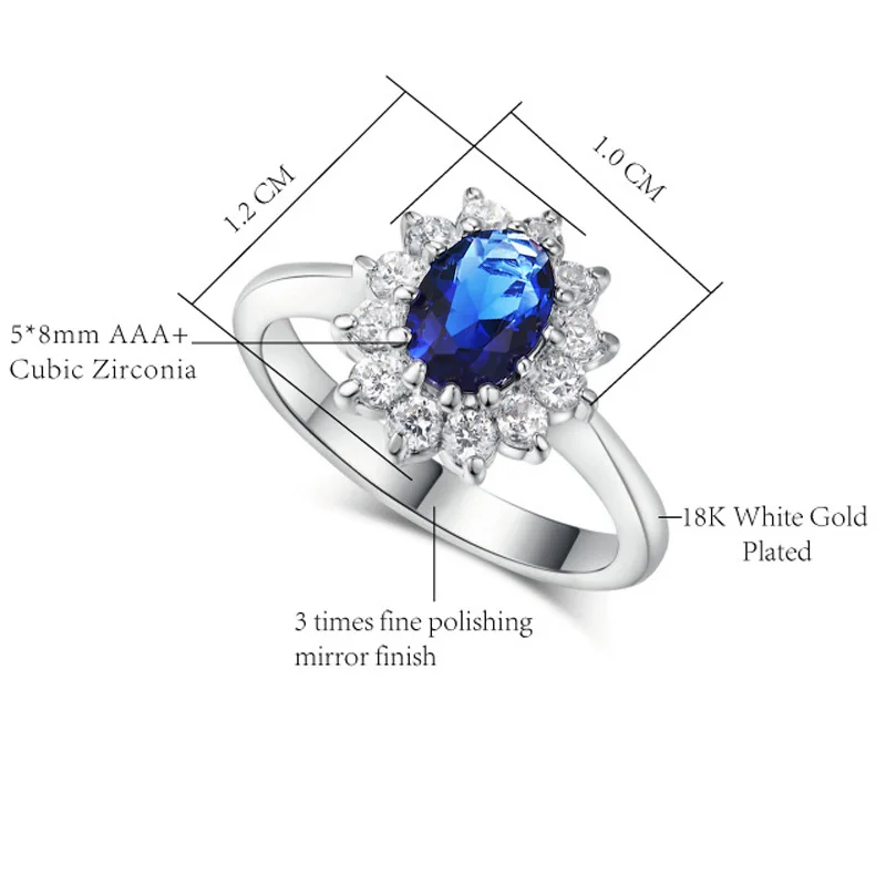 Принцесса Диана Вильям Кейт Миддлтон 1.88ct создан Синий Камень Обручальное кольцо для женщин