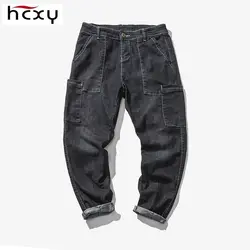 HCXY брендовая Осенняя мода джинсовые брюки Для мужчин Повседневное Ближний Талия Свободные Для мужчин s джинсы длинные одноцветное Прямые