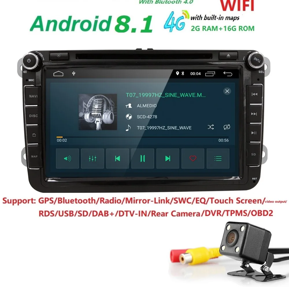 Дешевый Android 8,1 автомобильный Радио ForVW J etta Passat Golf четырехъядерный система DVB T Mirrorlink RDS Ipod сабвуфер выход DVR BT SWC DAB + коробка 4 г