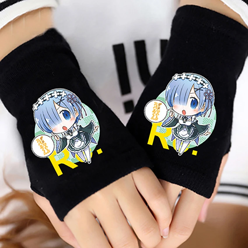 Модные Хлопковые вязаные перчатки на запястье с аниме Re Zero Rem варежки для