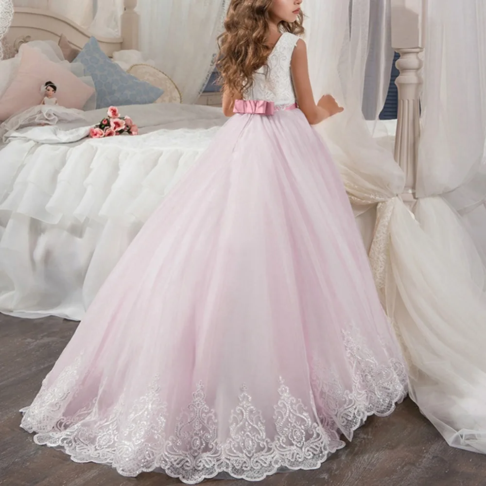 Платье для девочек, винтажное длинное свадебное платье подружки невесты, элегантное платье для девочек, платье принцессы для первого причастия