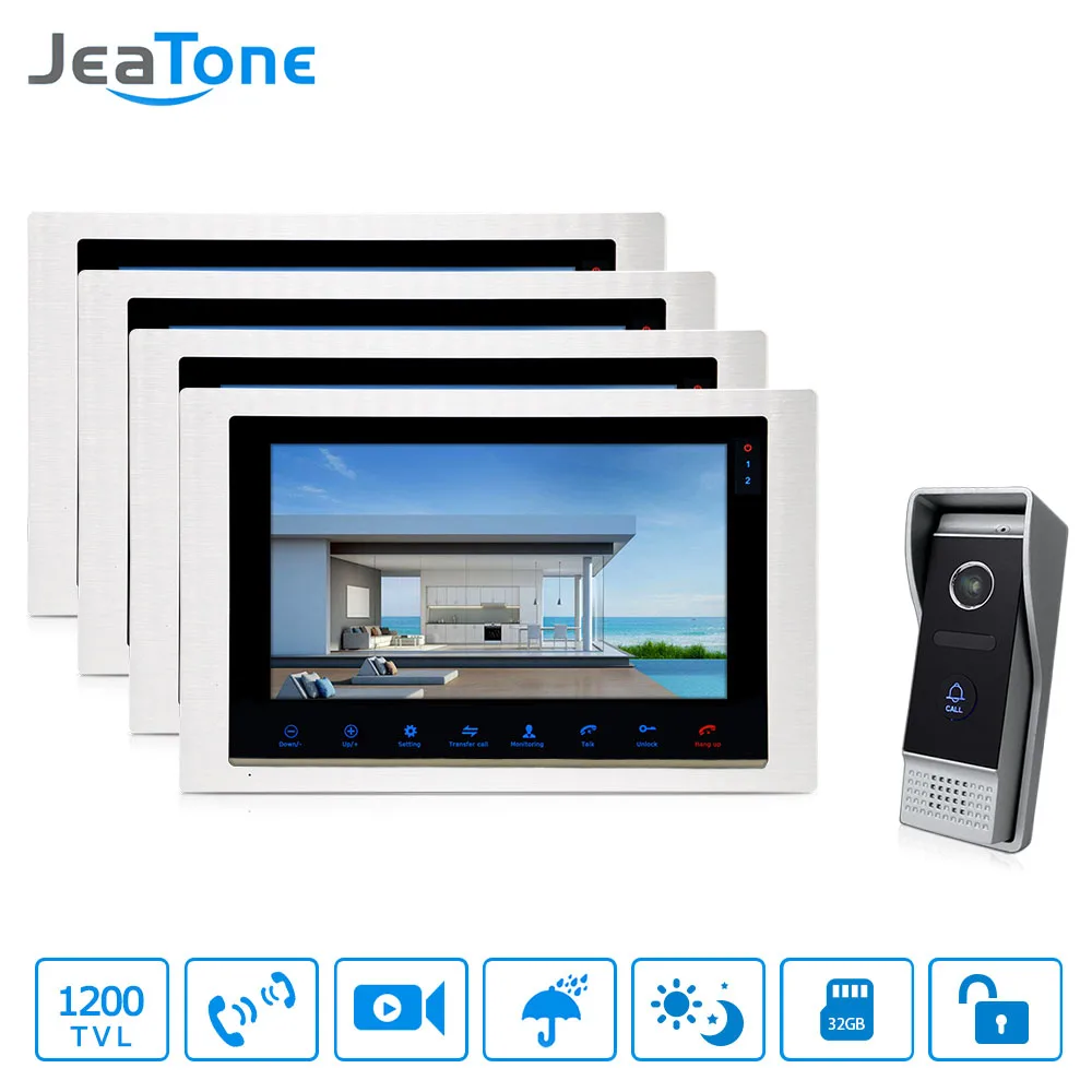 JeaTone 10 ''видеодомофон с ЖК монитором 1200 TVL камера ночного видения видеодомофон