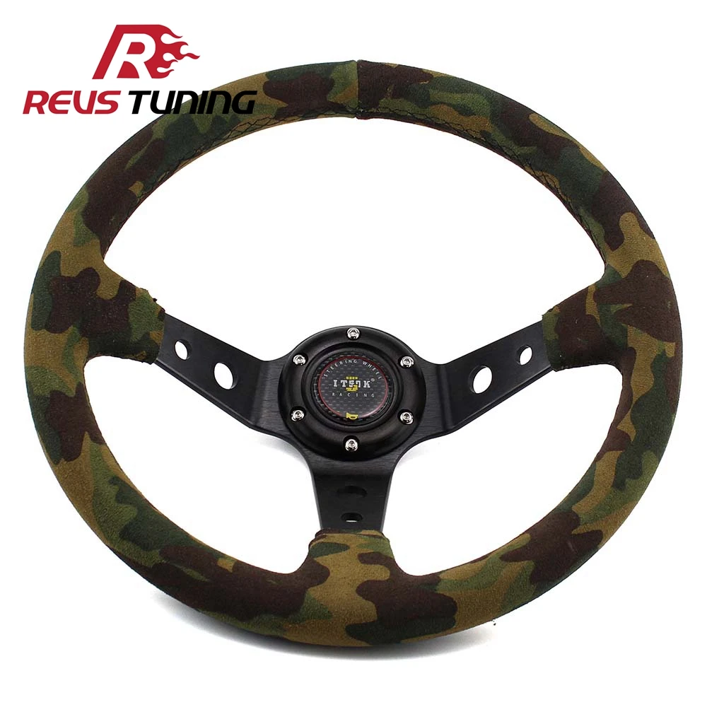 

350mm 14'' Camouflage Suede Leather ITSOK Deep Dish Car Racing Race Rally Sport Steering Wheel