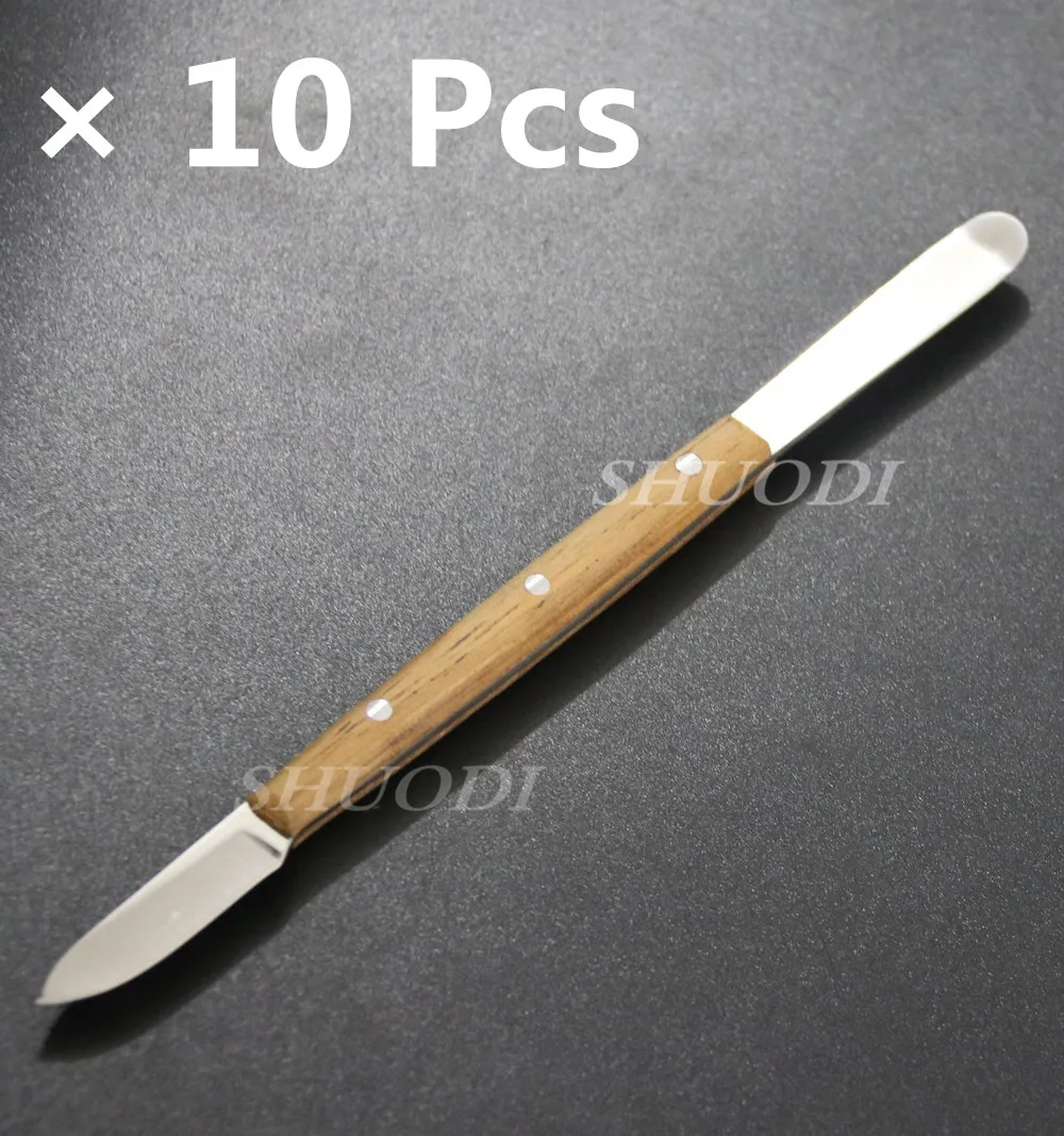 

10 Pcs Dental Lab Spatula Stainless Steel with Wooden Handle Mixing Spatula Blade Instrument Tool