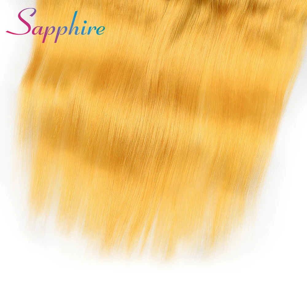 Best Sapphire Straight Human Hair Bundles With Frontal 13x4 Frontal Closure Yellow Color Remy Hair Bundles Free Shipping 4