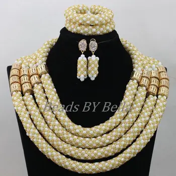 

Chunky Big Braid Crystal Beads Necklace Set Nigerian Wedding African Beads Jewelry Set Women Christmas Gift Free Shipping ABF839