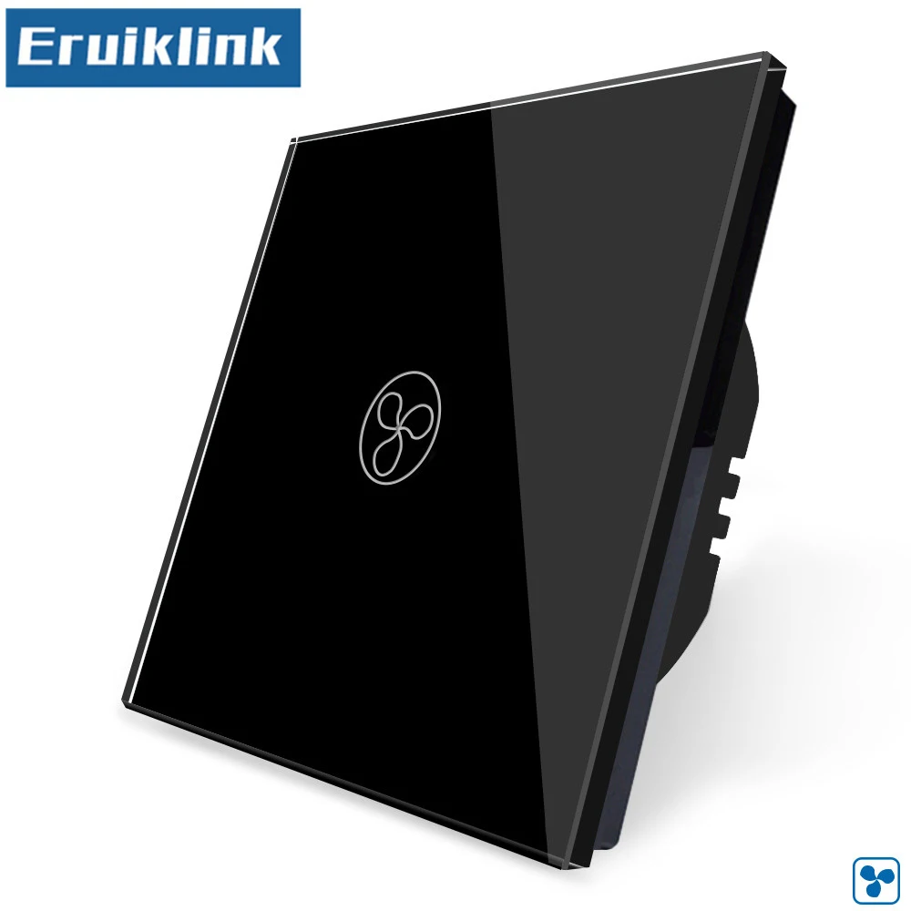 

UK/EU Standard Crystal Glass Panel Touch Wall FAN Switch,Smart Home RF433mhz Switch Works With Broadlink Rm Pro