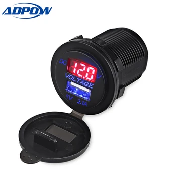 

ADPOW Car Charger for Motorcycle Auto Truck ATV Boat LED Car Dual USB Socket Voltmeter Charger Power Adapter Outlet Power