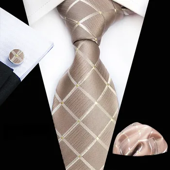 

Suit Necktie Ties for Men Gravatas Mens Accessories Wide Silk Tie Set Geometric Plaid Business Hanky Handkerchief Cufflinks
