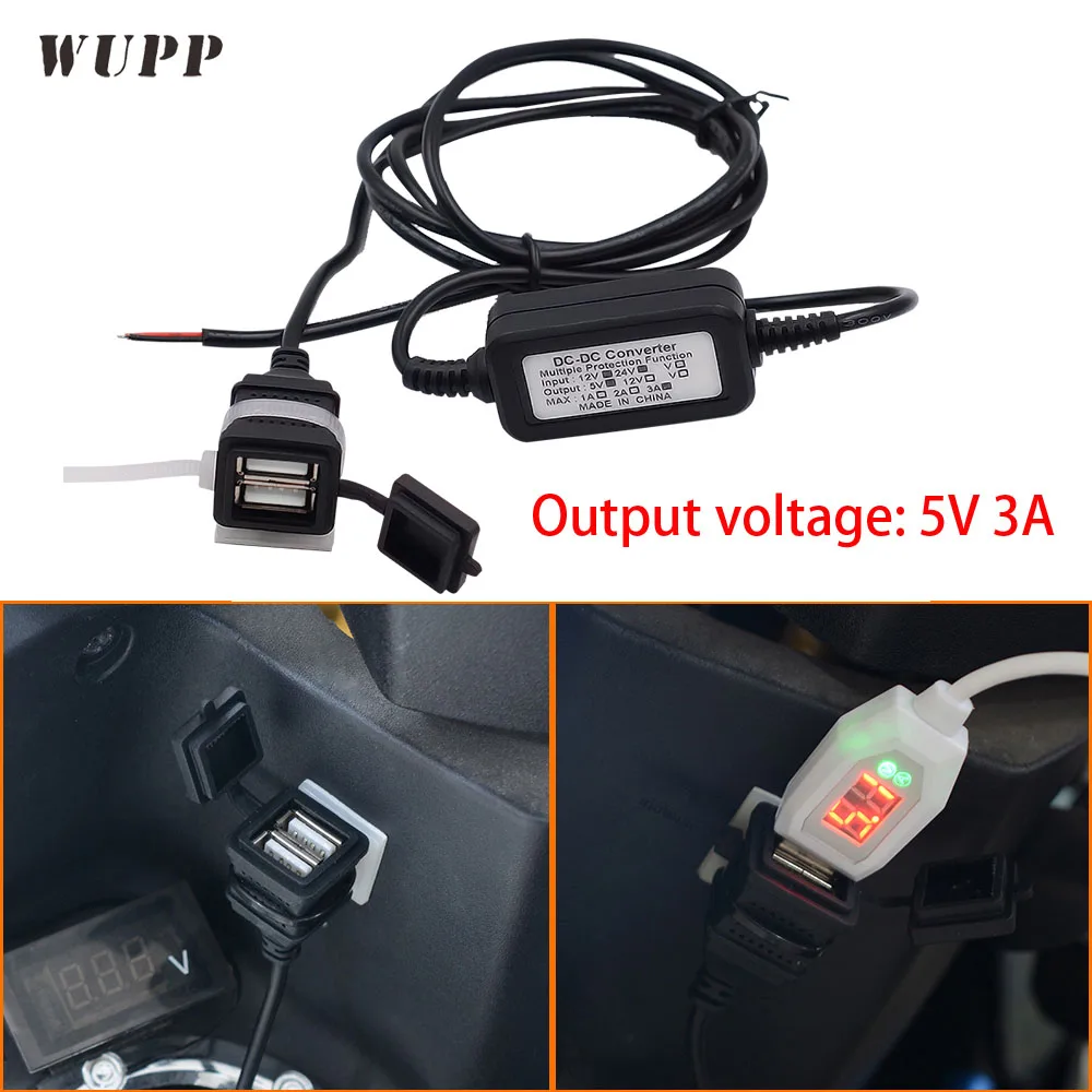 WUPP 5 в 3 А автомобильное зарядное устройство для мотоцикла с двумя usb-портами, водонепроницаемый блок питания, адаптер, зарядное устройство для Iphone, huawei, samsung