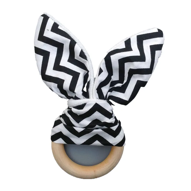 

1PC Creative Safety Wooden Natural Baby Teething Ring Cute Teether Training Wave Pattern Bunny Sensory Toy Good Quality