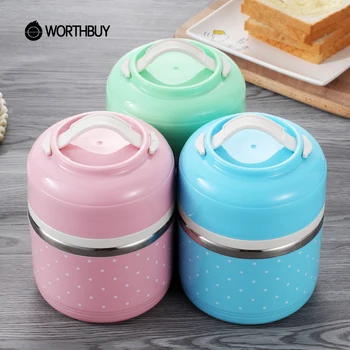 

WORTHBUY Portable Cute Japanese Lunch Box Leakproof Thermal For Food Stainless Steel Bento Box Kids School Picnic Food Container