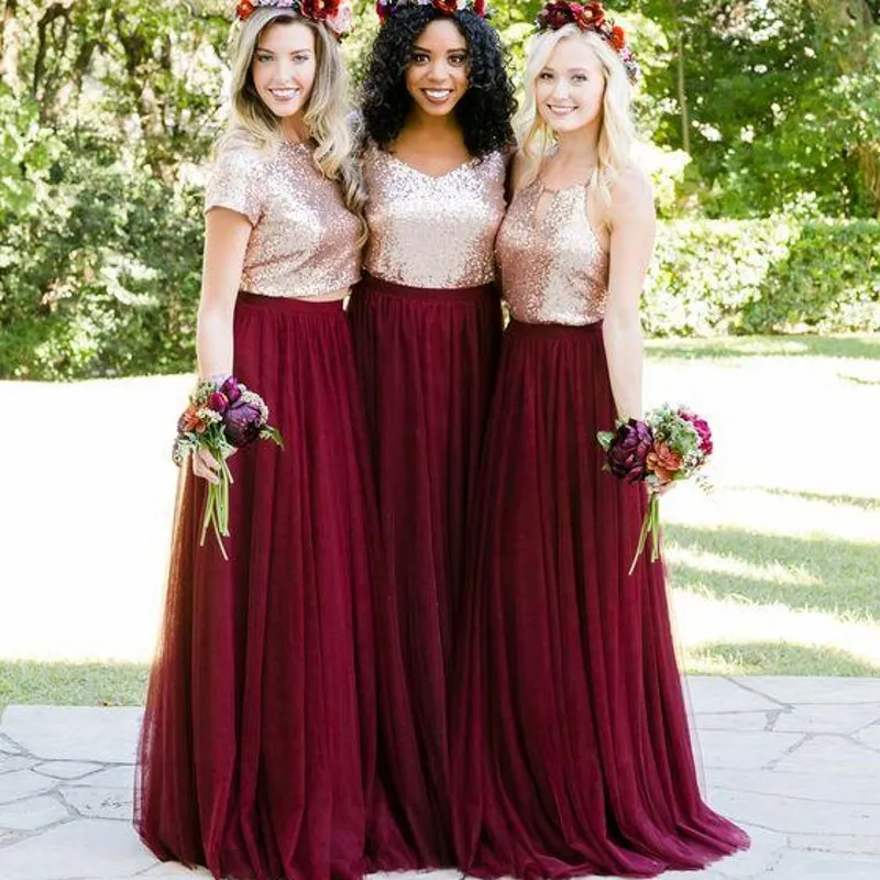 two-tone-rose-gold-burgundy-country-bridesmaid 