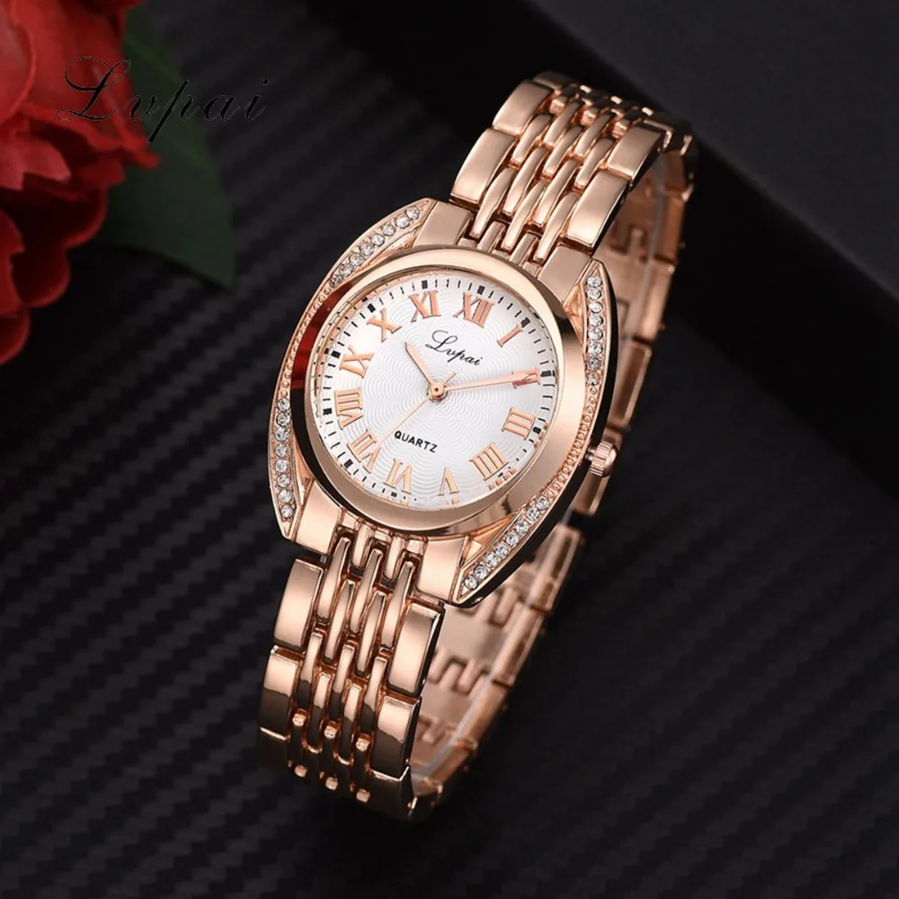 

Lvpai Brand Ladies Watches Top Brand Luxury Rhinestone Chain Quartz Watches Bracelets Roman Numerals Clock Female Reloj Mujer