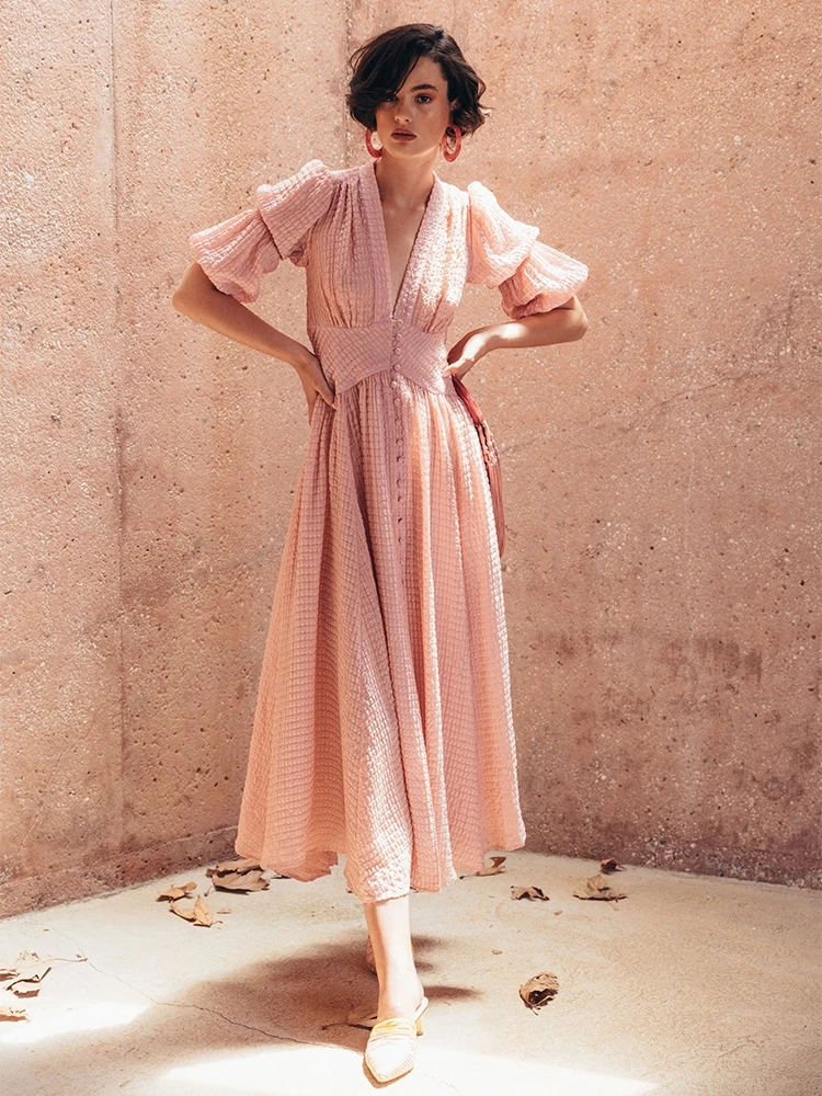 2019 Hete Verkoop Speciale Aanbieding Katoen Spandex Lanon Vadim Jurk vrouwen Kleding Zomer Jurk Vintage Lantaarn Mouw V-hals Lange 2019 Hete Verkoop Speciale Aanbieding Katoen Spandex Lanon Vadim Jurk vrouwen Kleding Zomer Jurk Vintage Lantaarn Mouw V-hals Lange