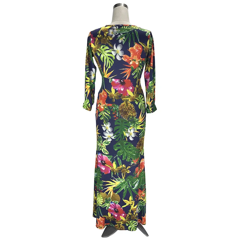 Kostlich Sexy Club Dress Women Deep V-Neck Long Sleeve Autumn Print Dress Draped High Split Maxi Dresses Long Party Dresses (7)