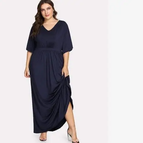

Plus Size Blue Dress Women Maxi Long Dresses Large Sizes Print Tropical Dress boho clothing 2018 summer DW643