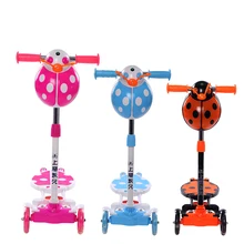 Lifting Music Flashlight detachable ladybird four wheel breaststroke steel tube colourful children scooter toy with three colour