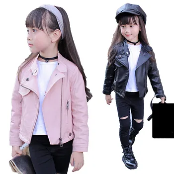 

Kids Clothes Jackets for girls 2017 Autumn Girls Coats and Jackets Children Clothing Fashion Girls Leather Jacket 3 Colors 3-15Y