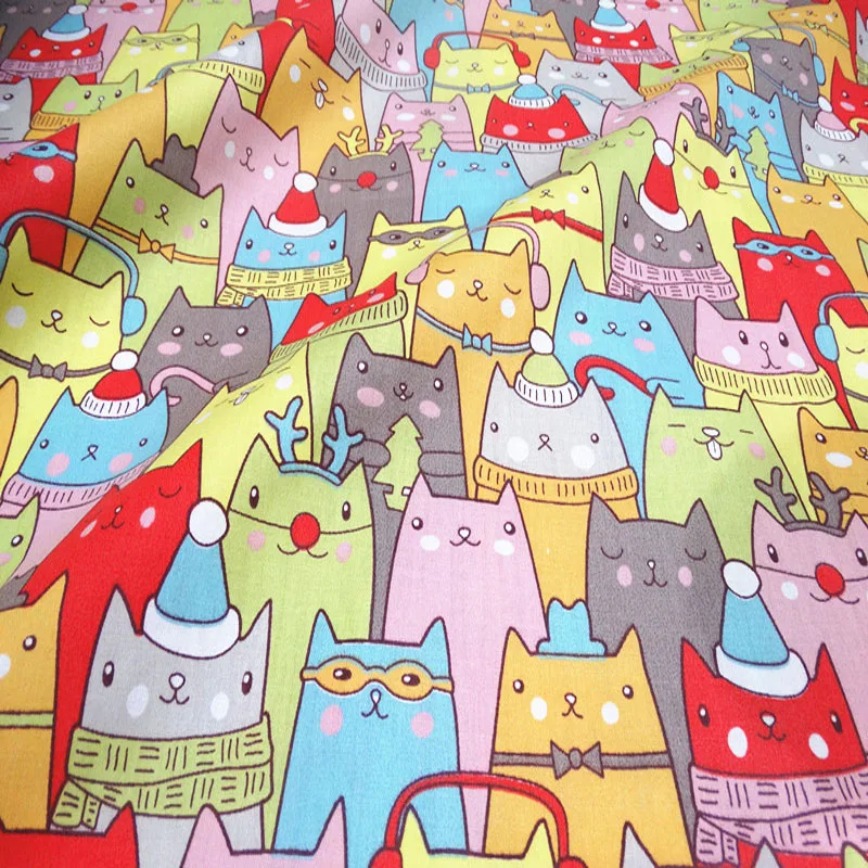 Очаровательная цветная ткань с принтом кота из мультфильма «Счастливчик», хлопок, сделай сам, для шитья, для одежды, для шитья, для украшения дома, 50x160 см