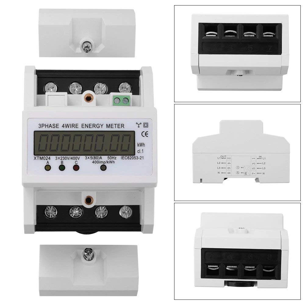 8-разрядный ЖК-дисплей кВт/ч счетчик энергии 3x5 мм(80) 3x230/400V 50HZ Трехфазный четыре провод Din Rail кВтч Ватт-час на din-рейку счетчик энергии AD115