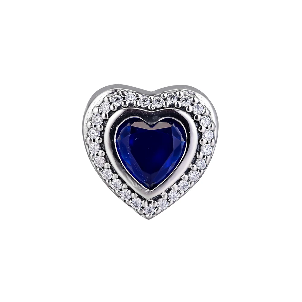

100% 925 Sterling Silver Sparkling Night Blue Love Heart Charm Fit Europe Bracelet Charm Women Jewelry Making collares de moda