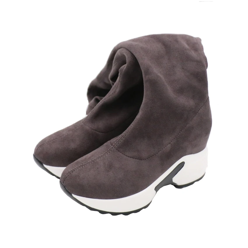 ESVEVA Over The Knee Boots Winter Women Boots Wedge High Heel Slip On Elastic Flock Motorcycle Platform Size 34-43
