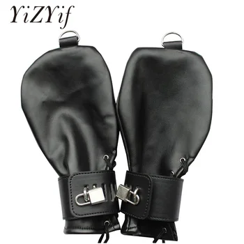 

YiZYiF Sexy PU Leather Gloves Lacing Mittens Lockable Wrist Cuffs Restraints Gloves Handcuffs full hand gloves soft fully lined