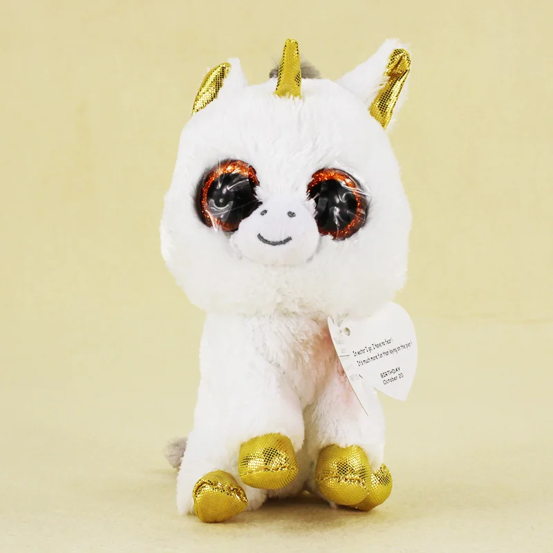 15cm Ty Beanie Boos Big Eyes Plush Toy Doll White Unicorn TY Baby Kids Gift