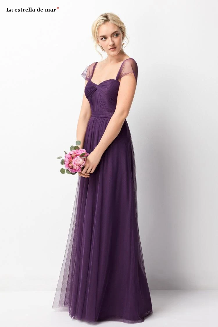 Vestido para una boda2019 Новое сексуальное платье из тюля с v-образным вырезом фиолетовое платье подружки невесты в пол свадебное платье для гостей