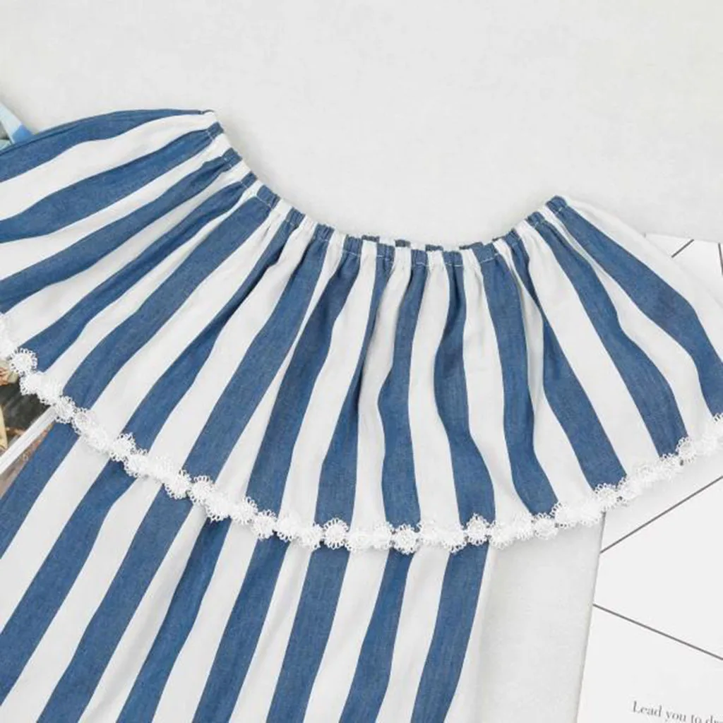 

Mommy＆Me Child Girls Summer Stripe Printing Casual Stretch Cold Shoulder Dressanne kiz elbiseler #py30