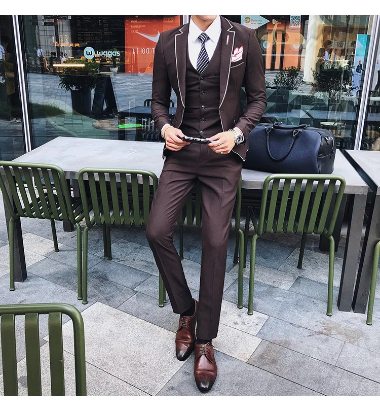 Sale 3pc Men Suit Korean Autumn Winter New Wedding Tuxedo Groom Formal Wear Business Casual Dress Suits For Men Clothes 2018 2XL-M 15