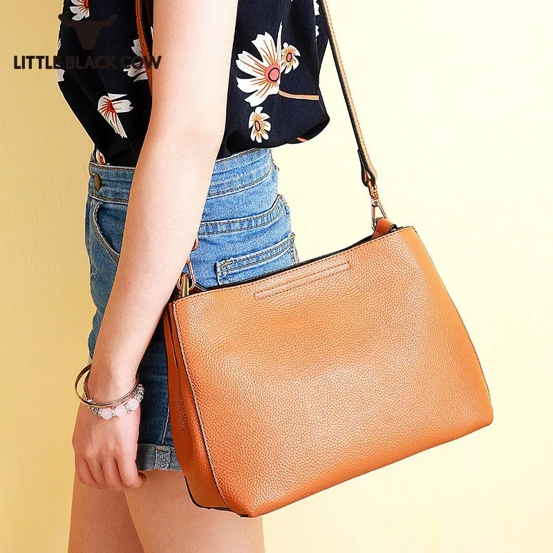 

High Quality Fashion Women Totes Bags 100% Genuine Leather Sling Crossbody Shoulder Bags Ladies Simple Large Female Handbag Gray