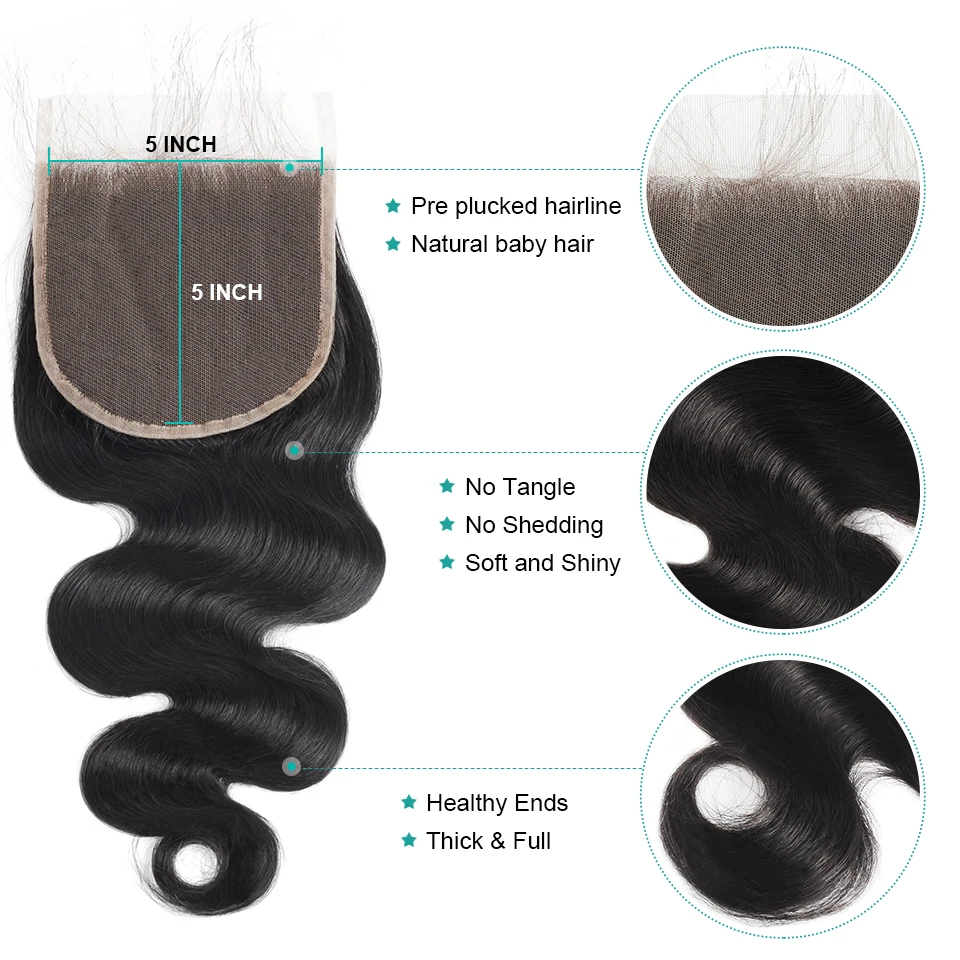 Allove человеческие волосы 5X5 кружева закрытия свободная часть перуанские кружева закрытия 8-20 дюймов тела волна Кружева закрытия с ребенком волос не Реми волос