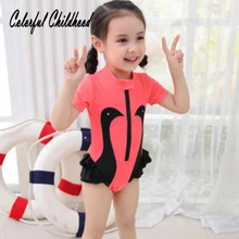 Детская Одна деталь купальник Фламинго молнии детские для маленьких девочек купальники горячие источники одежда для купания 2 шт./компл. Купальники+ шляпа