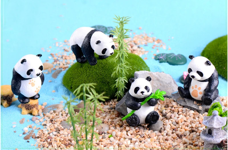 4pc Cute artificial Giant panda figurines miniatures animal ornament fairy garden gnome resin home decorations accessories8