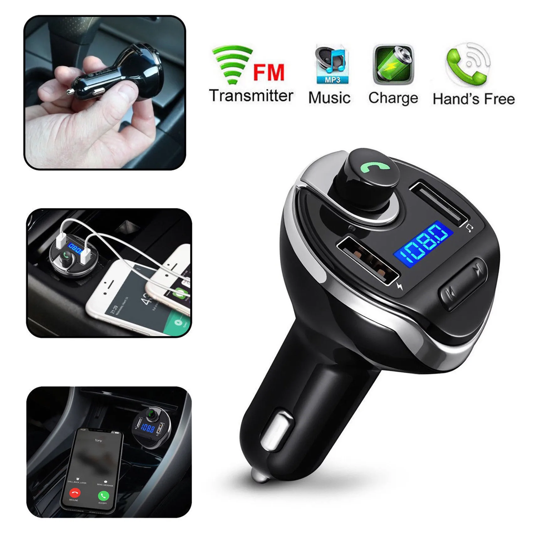 Bluetooth fm-передатчик для автомобиля Hands free в автомобиле fm-радио адаптер автомобильный комплект с USB зарядным устройством Обнаружение напряжения для телефонов
