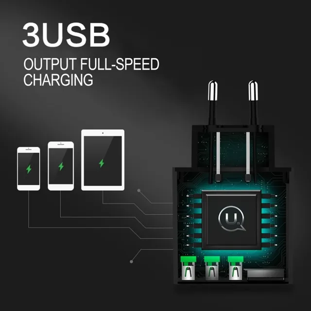Best Offers USAMS CC035 Portable Travel Charger 3 USB interfaces Quick Charger with LED Display fast charging for mobile phone Tablet