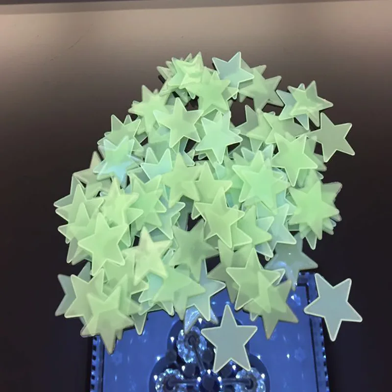 100 шт 3D звезды светится в темноте наклейки на стену светящиеся флуоресцентные наклейки на стену для детей Детская комната Спальня Декор для потолка