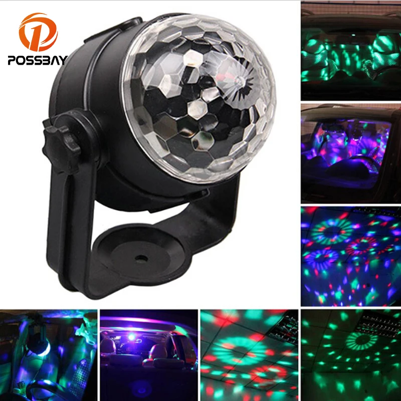 

POSSBAYUSB Auto Car Disco LED Magic Stage Rotating Bulb with DJ Light Source Music Control RGB Colorful Light