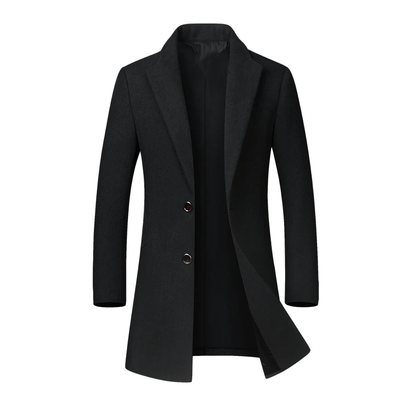 Мужское шерстяное пальто, осенне-зимнее повседневное приталенное шерстяное пальто, верхняя одежда, однобортное пальто на пуговицах, длинное пальто-Тренч, пальто из смешанных материалов, 4XL