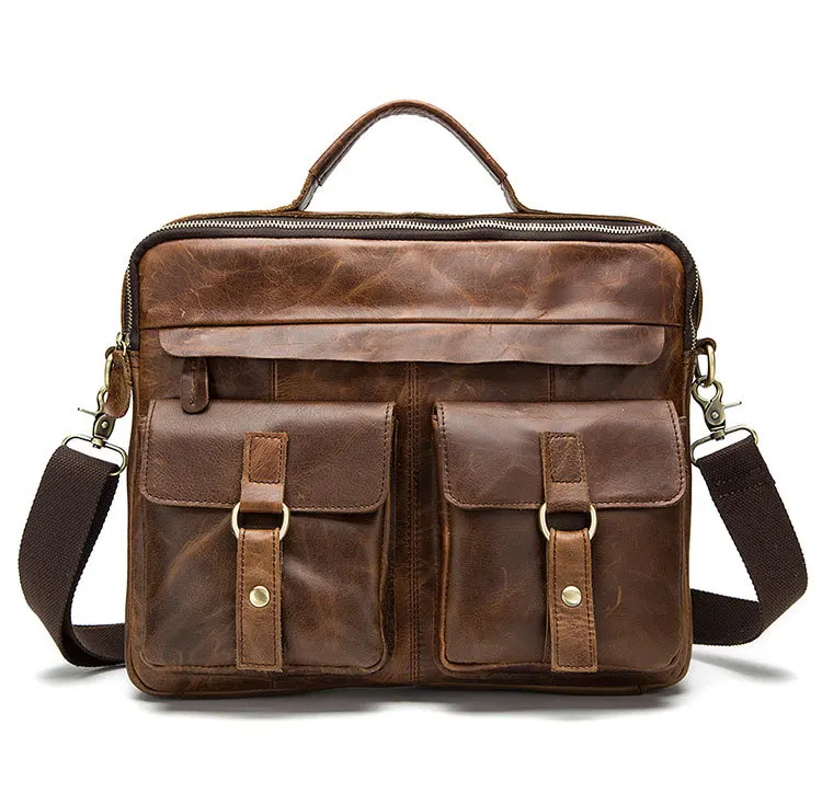 

2018 Men Retro Briefcase Business Shoulder Bags Genuine Leather Crossbody Handbag Computer Laptop Men's Messenger Travel Bag