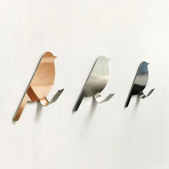 

2 Pcs/lot Stainless Steel Bird-shaped Hanging Hooks Strong Adhesive Wall Mount Kitchen Coat Bathroom Towel Hangers