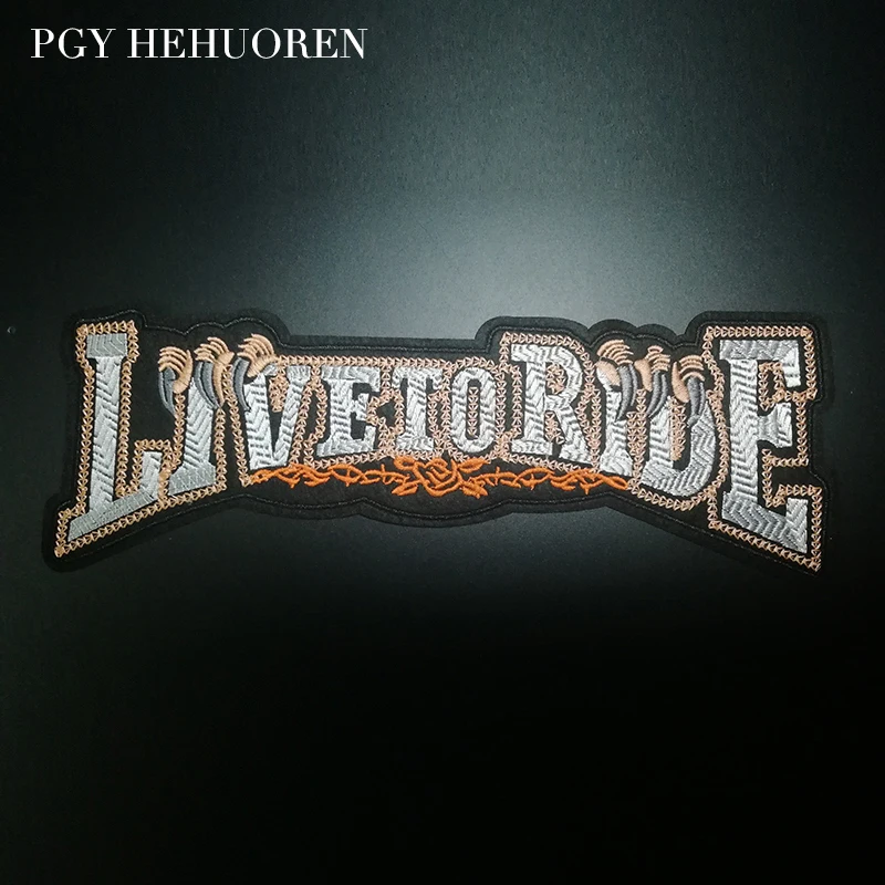 

PGY Embroidered Biker Patches For Jeans Men Jacket Clothing Love t ride Letter Punk ACDC Patch Stickers On Motorcycle Sticker