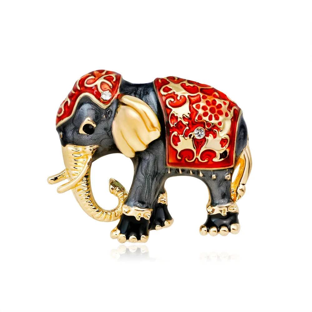 

OneckOha Enameled Red Black Elephant Brooches Zinc Alloy Animal Pin Thailand Brooch Jewelry