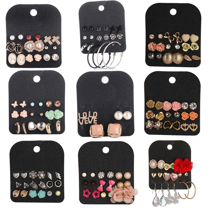 Christmas Gift Cute Stud Earring Sets 9 Pairs Round Square Ball Alloy