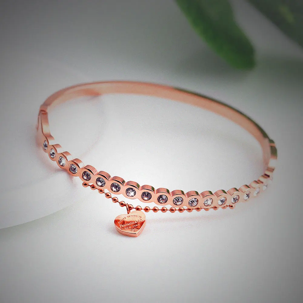 Браслет из нержавеющей стали с подвеской в виде сердца диаметром 16 см|rose gold