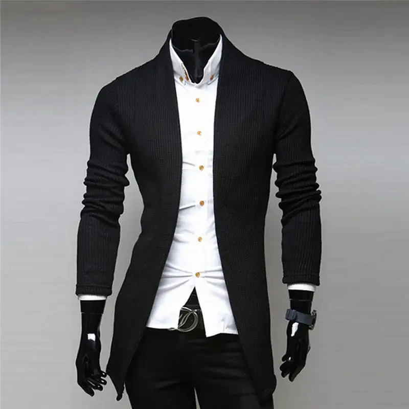 Mens Autumn Casual Solid Slim Fit Knitted Sweater Jumper