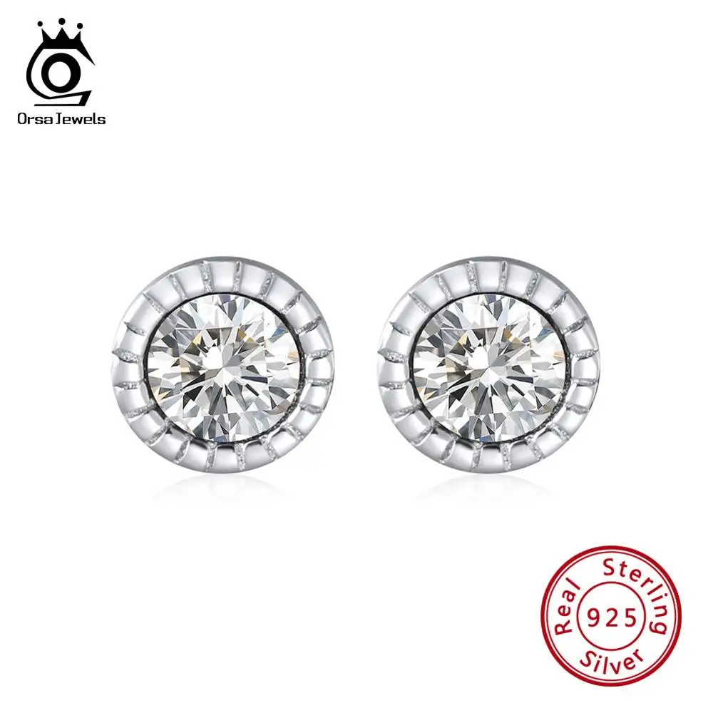 ORSA JEWELS Настоящее 925 маленькие серьги гвоздики женские розовые черные прозрачные фиолетовые AAA ослепительные