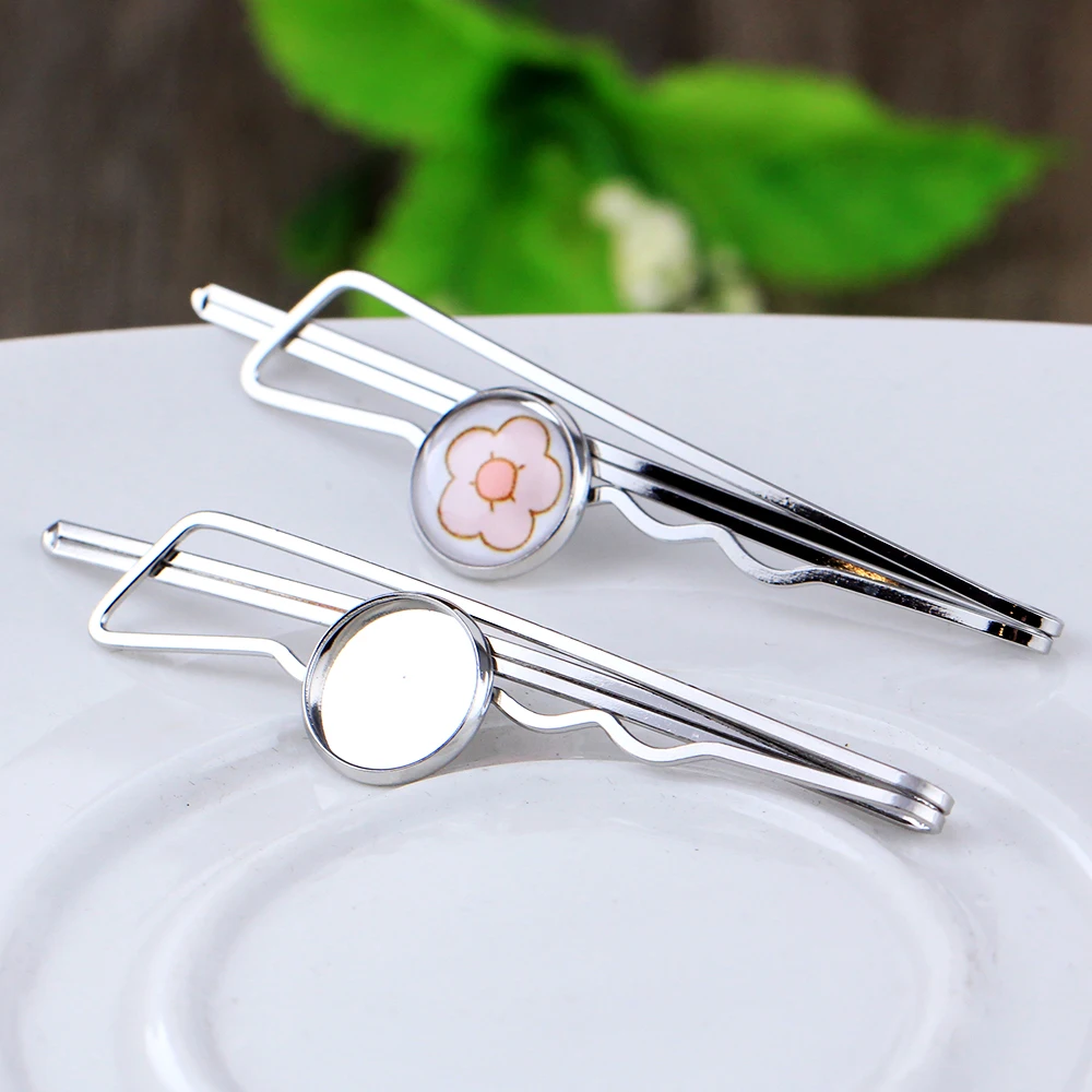 Fit 12mm 6pcs Rhodium Plated Brass Copper Hairpin Hair Clips Hairpin